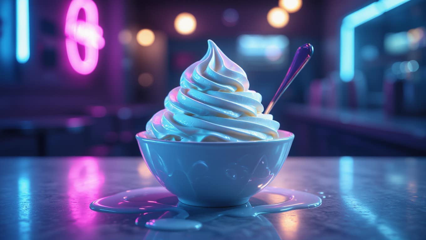 Moonbeam ice cream swirl under neon lights