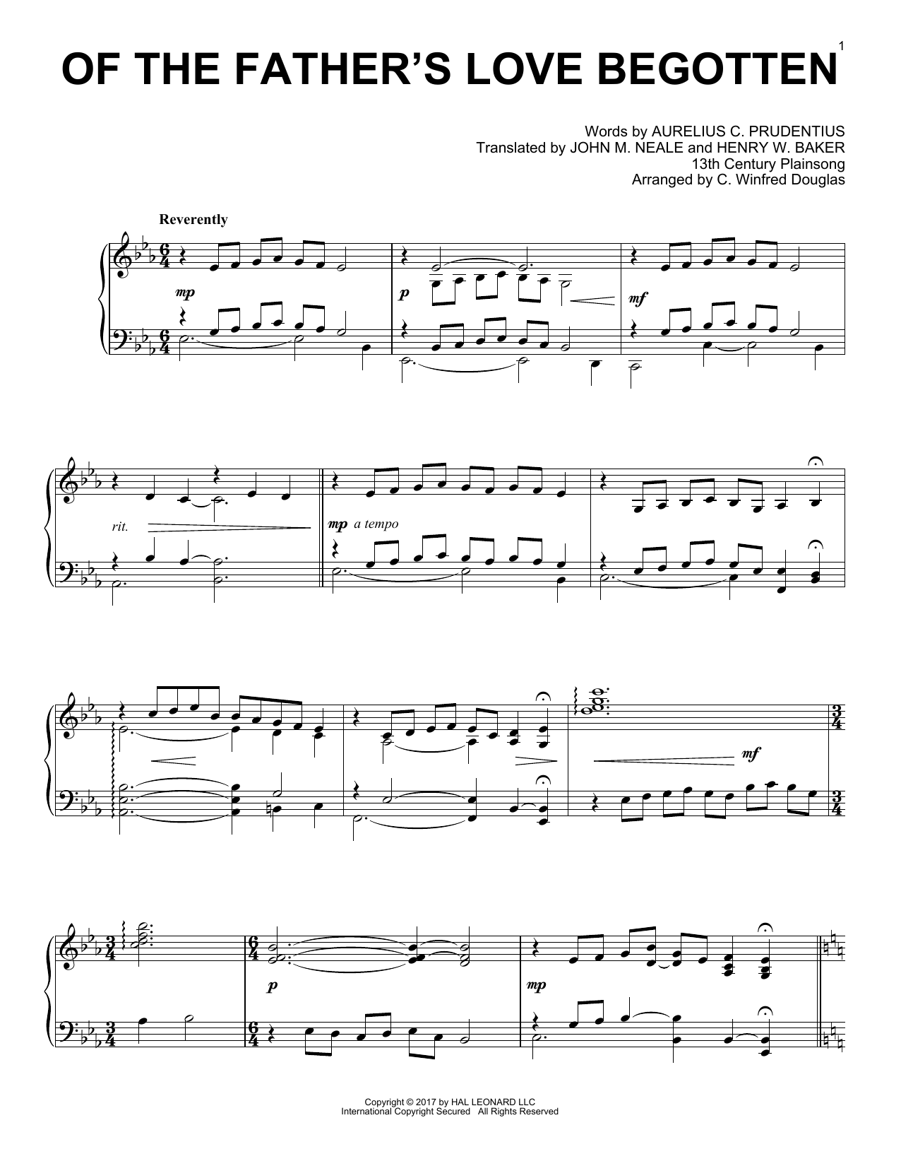 Learn to play 13th Century Plainsong Of The Father's Love Begotten sheet music for Piano in minutes. 13th Century Plainsong Of The Father's Love Begotten sheet music notes and chords