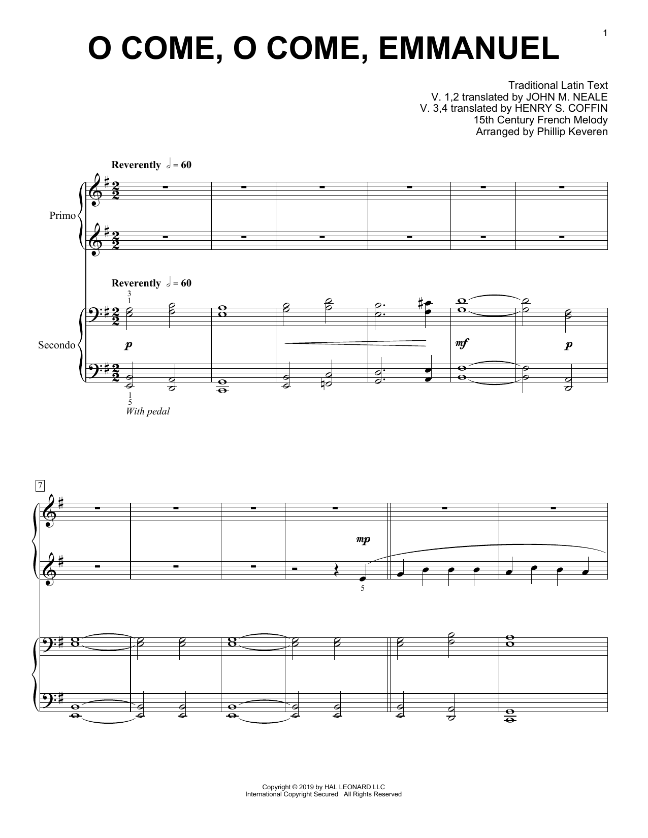 15th Century French Melody O Come, O Come, Emmanuel (arr. Phillip Keveren) sheet music, chords, lyrics - Printable PDF for Piano Duet