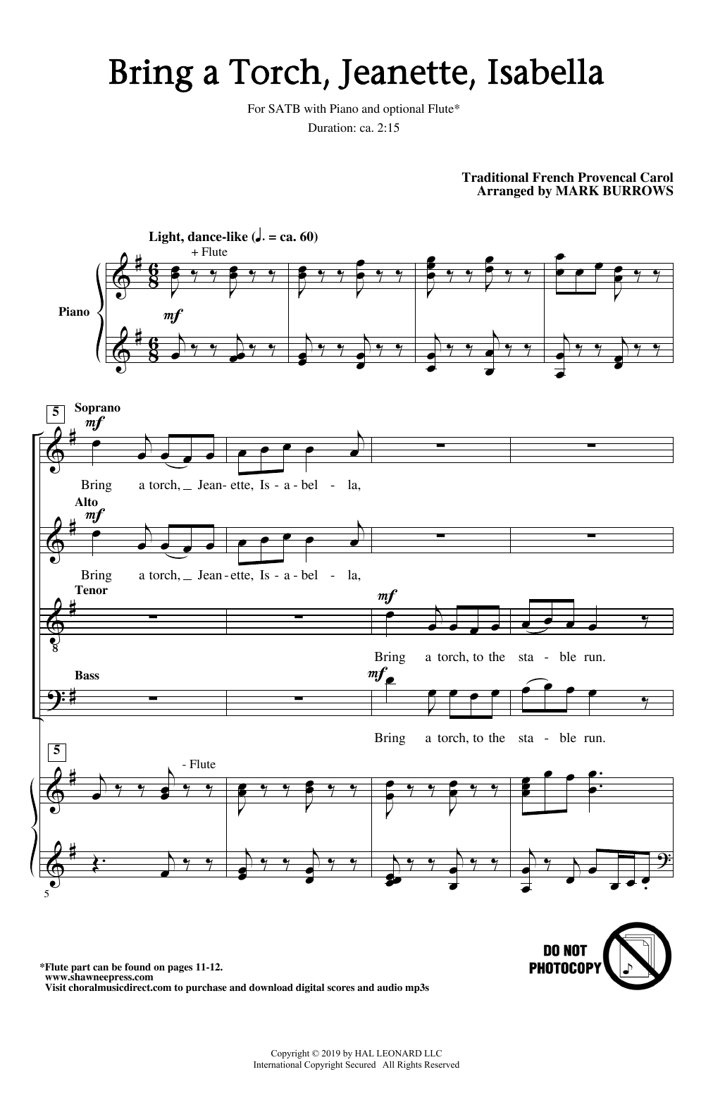 17th Century French Carol Bring A Torch, Jeanette, Isabella (arr. Mark Burrows) sheet music, chords, lyrics - Printable PDF for SATB Choir