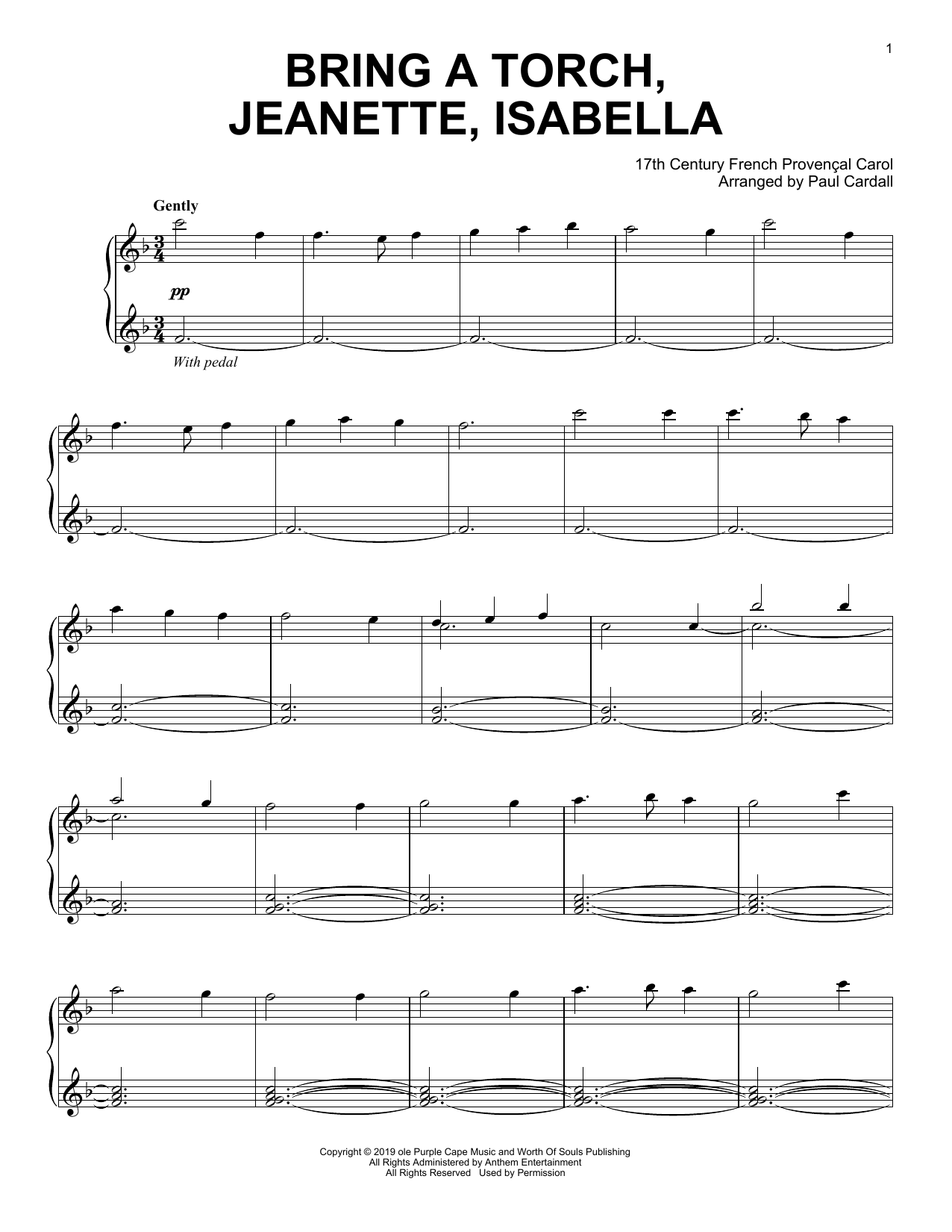 17th Century French Carol Bring A Torch, Jeannette, Isabella (arr. Paul Cardall) sheet music, chords, lyrics - Printable PDF for Piano Solo