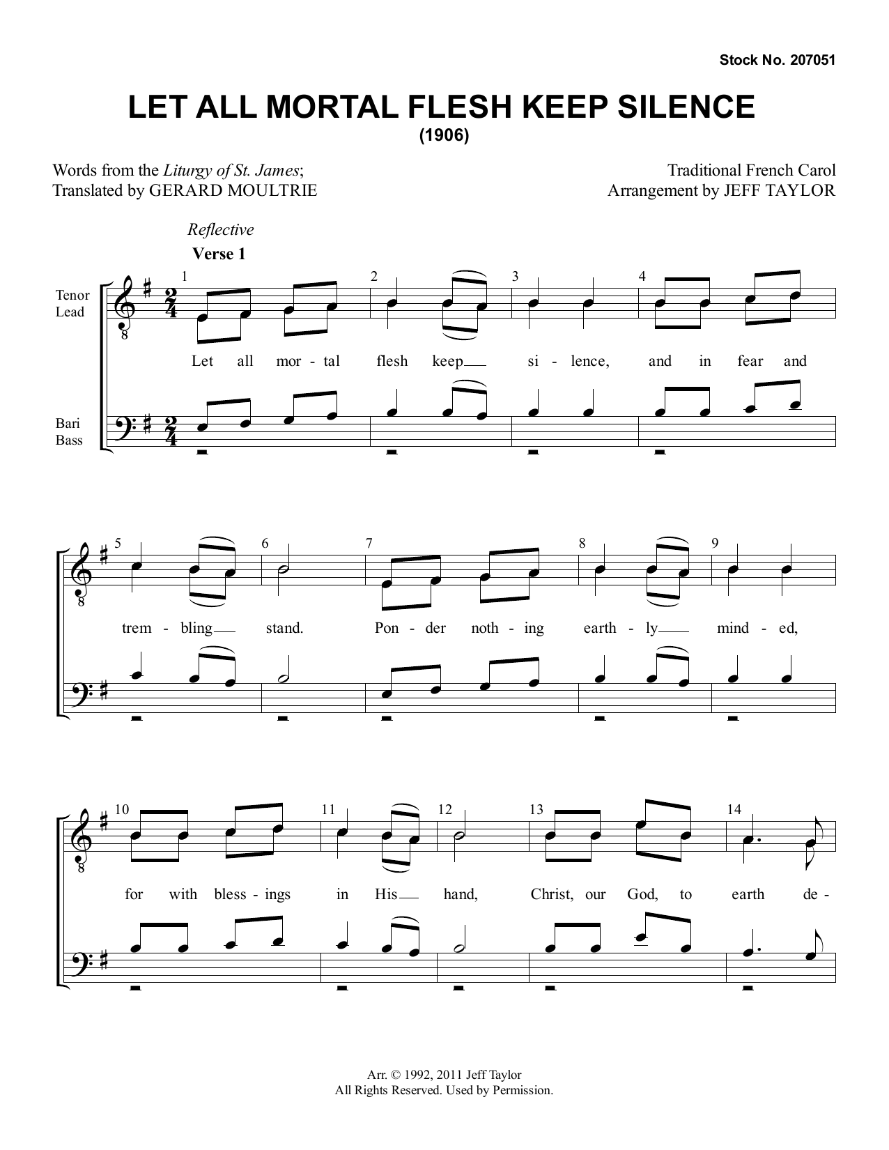 17th Century French Carol Let All Mortal Flesh Keep Silence (arr. Jeff Taylor) sheet music, chords, lyrics - Printable PDF for TTBB Choir