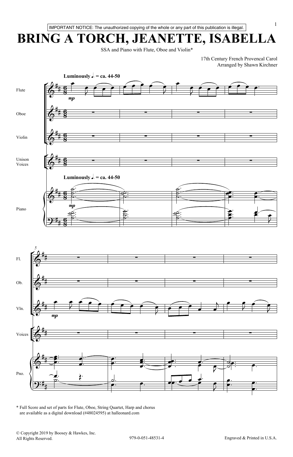 17th Century French Provencal Bring A Torch, Jeannette, Isabella (arr. Shawn Kirchner) sheet music, chords, lyrics - Printable PDF for SSA Choir