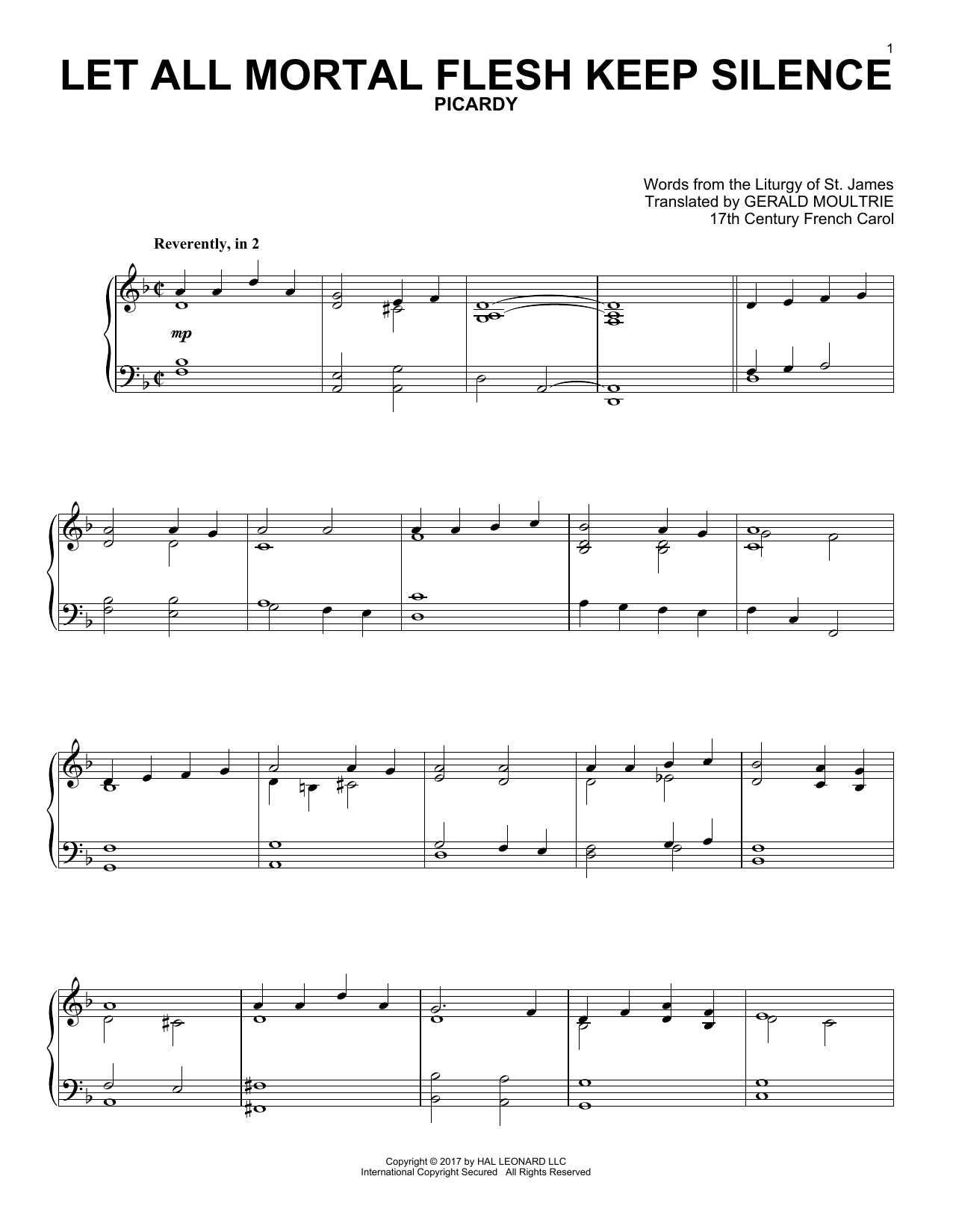 Learn to play 17th Century French Carol Let All Mortal Flesh Keep Silence sheet music for Piano in minutes. 17th Century French Carol Let All Mortal Flesh Keep Silence sheet music notes and chords