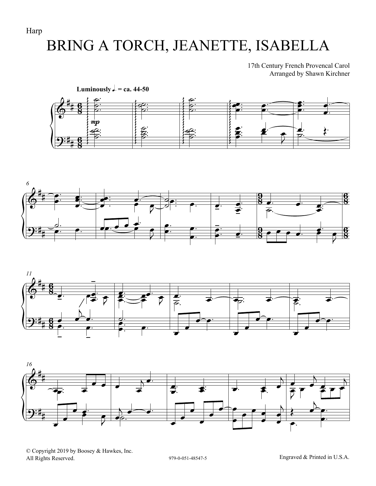 Learn to play 17th Century French Provencal Bring a Torch, Jeanette, Isabella (arr. Shawn Kirchner) - Harp sheet music for Choir Instrumental Pak in minutes. 17th Century French Provencal Bring a Torch, Jeanette, Isabella (arr. Shawn Kirchner) - Harp sheet music preview music notes and score for Choir Instrumental Pak including 3 page(s)