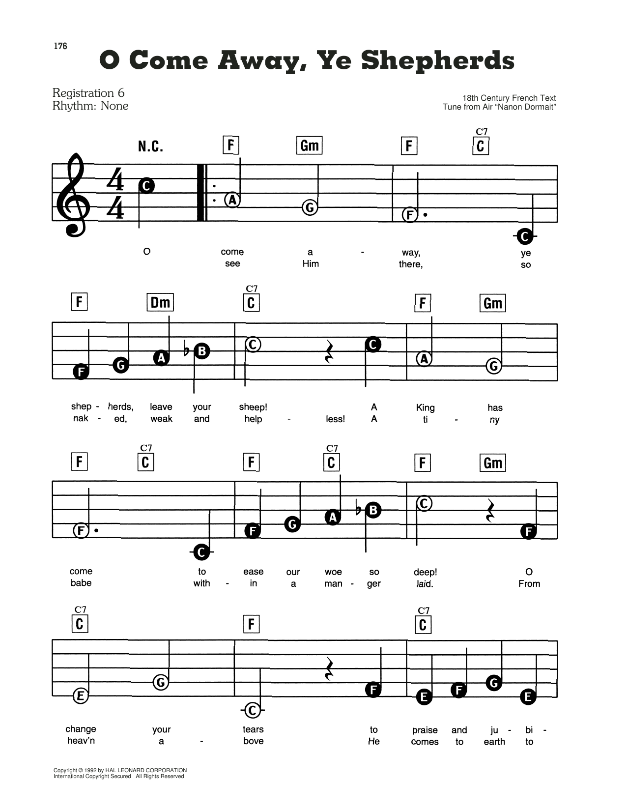 18th Century French O Come Away, Ye Shepherds sheet music preview music notes and score for E-Z Play Today including 2 page(s)