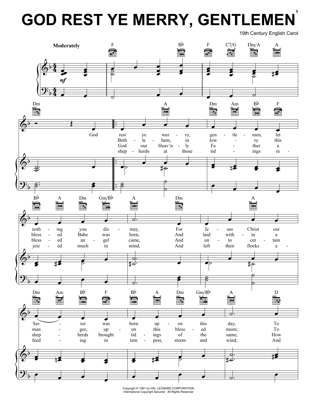 Learn to play Christmas Carol God Rest Ye Merry, Gentlemen sheet music for Piano, Vocal & Guitar (Right-Hand Melody) in minutes. Christmas Carol God Rest Ye Merry, Gentlemen sheet music notes and chords
