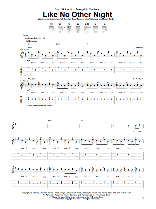 Learn to play 38 Special Like No Other Night sheet music for Guitar Tab in minutes. 38 Special Like No Other Night sheet music preview music notes and score for Guitar Tab including 9 page(s)