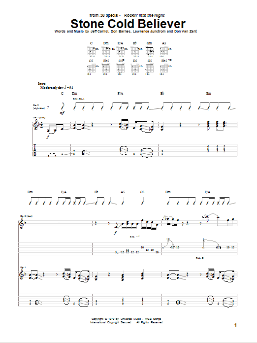 Learn to play 38 Special Stone Cold Believer sheet music for Guitar Tab in minutes. 38 Special Stone Cold Believer sheet music preview music notes and score for Guitar Tab including 15 page(s)