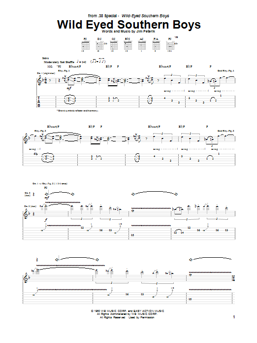 Learn to play 38 Special Wild Eyed Southern Boys sheet music for Guitar Tab in minutes. 38 Special Wild Eyed Southern Boys sheet music preview music notes and score for Guitar Tab including 14 page(s)