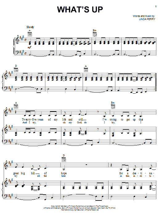 Learn to play 4 Non Blondes What's Up sheet music for Piano, Vocal & Guitar (Right-Hand Melody) in minutes. 4 Non Blondes What's Up sheet music notes and chords