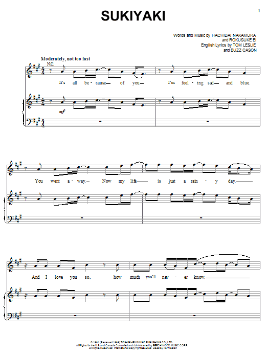 Learn to play 4 P.M. Sukiyaki sheet music for Piano, Vocal & Guitar (Right-Hand Melody) in minutes. 4 P.M. Sukiyaki sheet music notes and chords