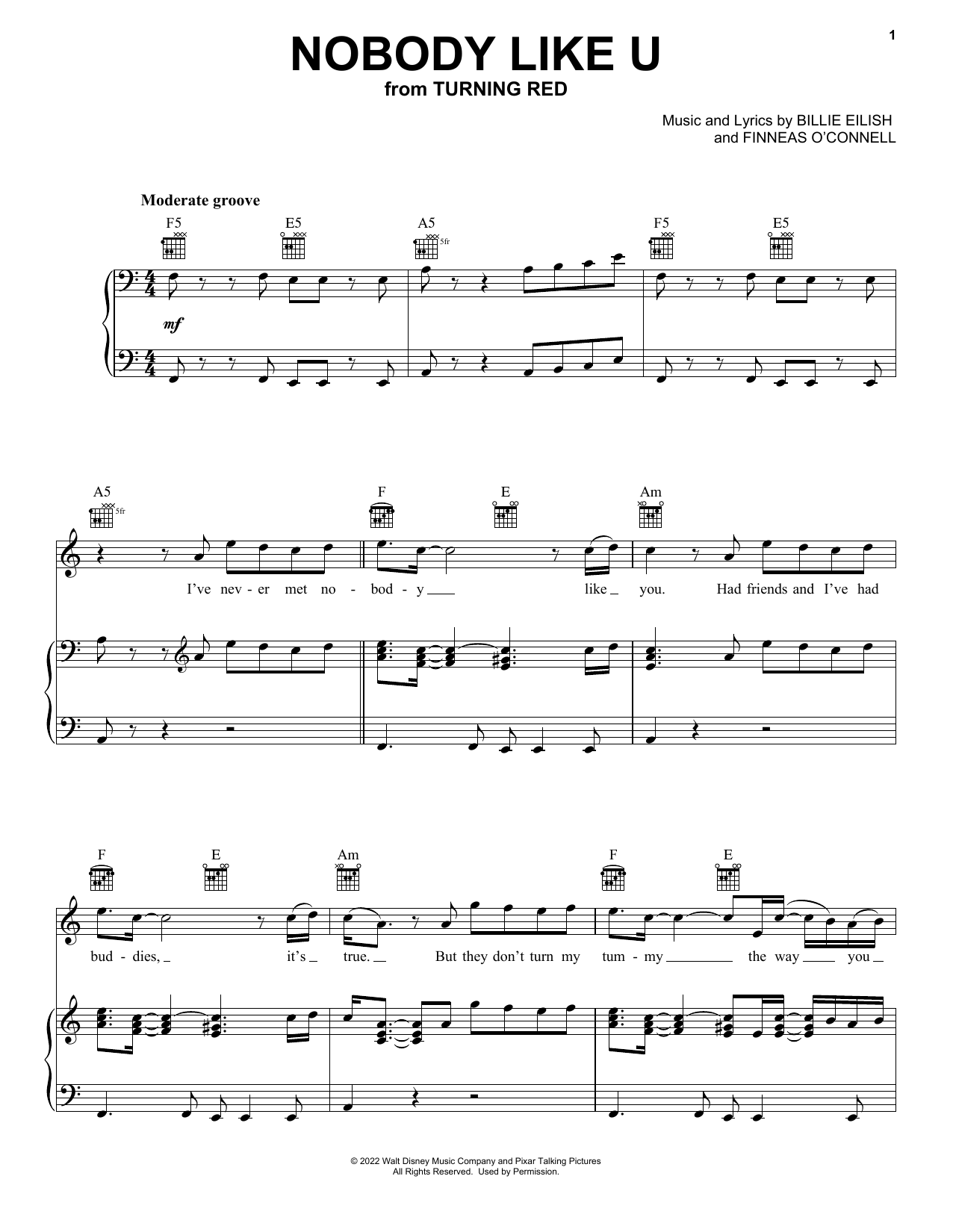 4*TOWN Nobody Like U (from Turning Red) sheet music, chords, lyrics - Printable PDF for Piano, Vocal & Guitar Chords (Right-Hand Melody)