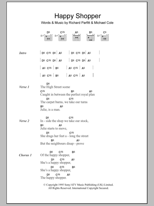 60ft Dolls Happy Shopper sheet music, chords, lyrics - Printable PDF for Lyrics & Chords