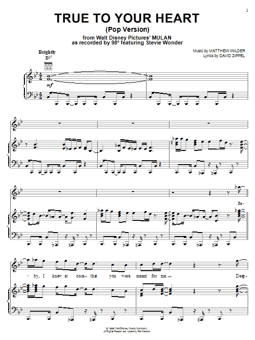 Learn to play 98 Degrees True To Your Heart (Pop Version) (feat. Stevie Wonder) sheet music for Piano, Vocal & Guitar (Right-Hand Melody) in minutes. 98 Degrees True To Your Heart (Pop Version) (feat. Stevie Wonder) sheet music notes and chords
