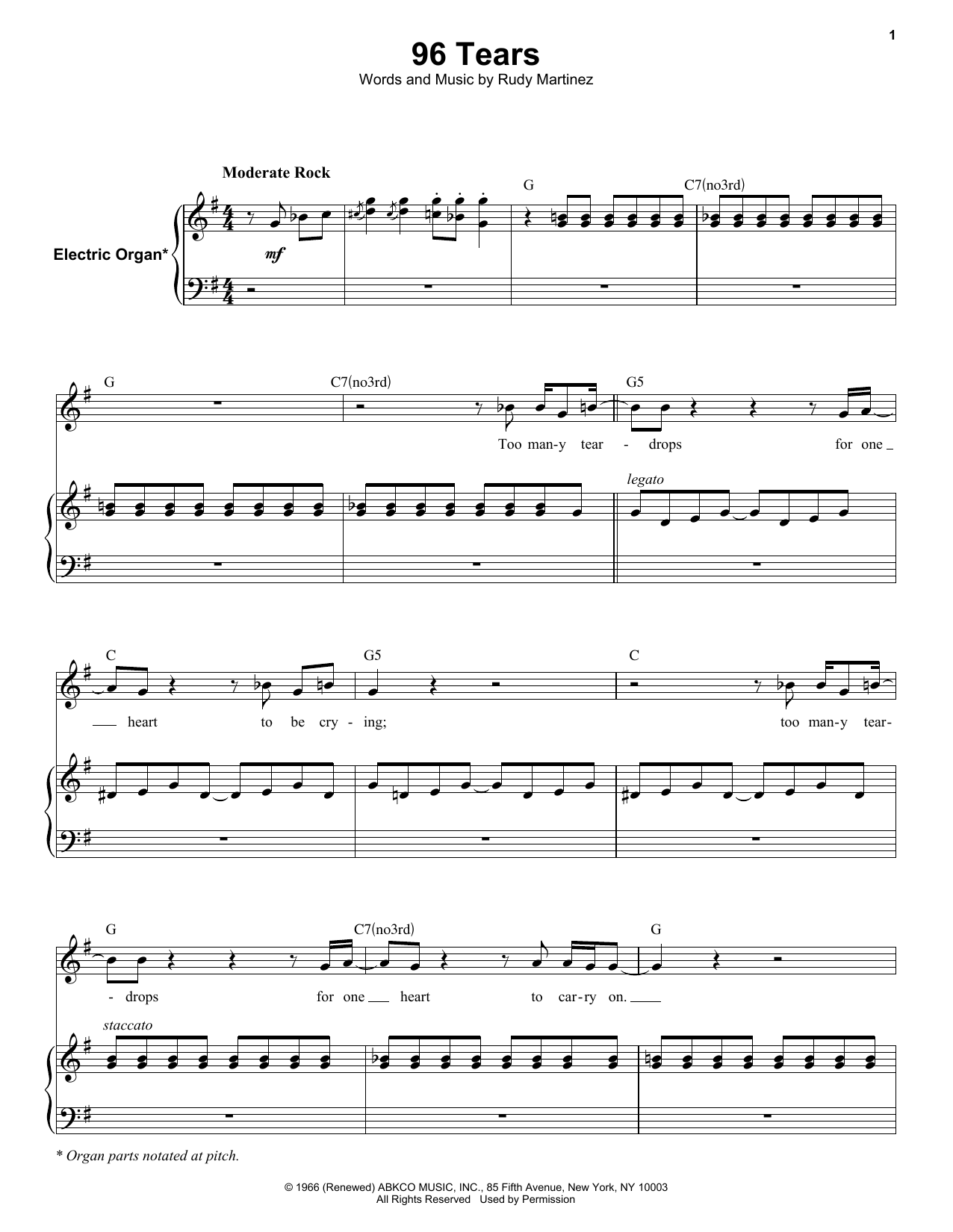 ? and the Mysterians 96 Tears sheet music, chords, lyrics - Printable PDF for Keyboard Transcription