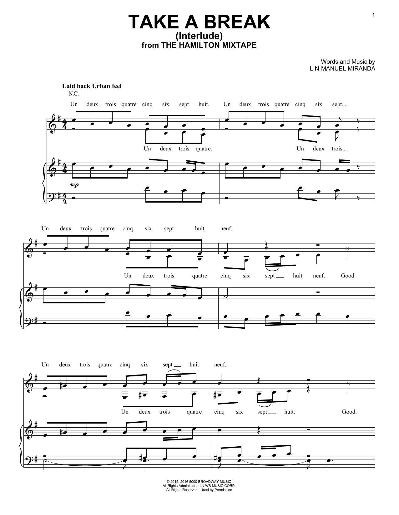 Lin-Manuel Miranda Take A Break (Interlude) sheet music, chords, lyrics - Printable PDF for Piano, Vocal & Guitar (Right-Hand Melody)