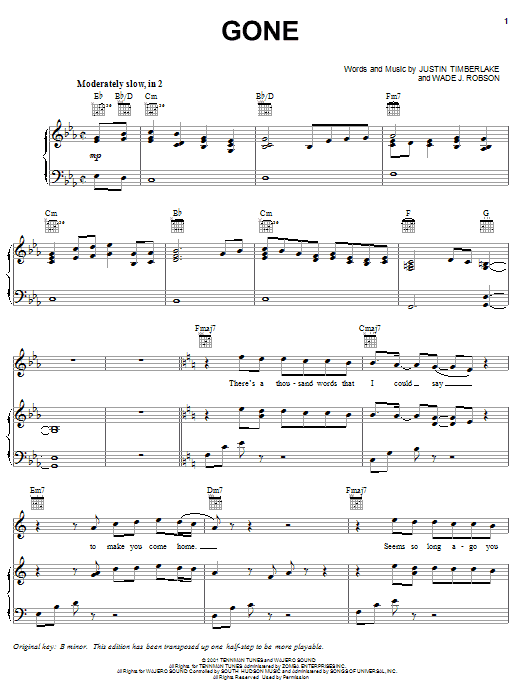 Learn to play 'N Sync Gone sheet music for Piano, Vocal & Guitar (Right-Hand Melody) in minutes. 'N Sync Gone sheet music notes and chords