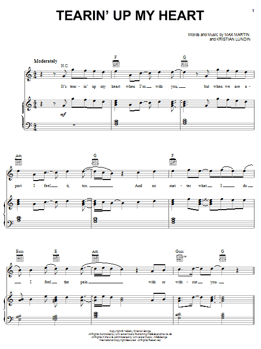 Learn to play 'N Sync Tearin' Up My Heart sheet music for Piano, Vocal & Guitar (Right-Hand Melody) in minutes. 'N Sync Tearin' Up My Heart sheet music notes and chords