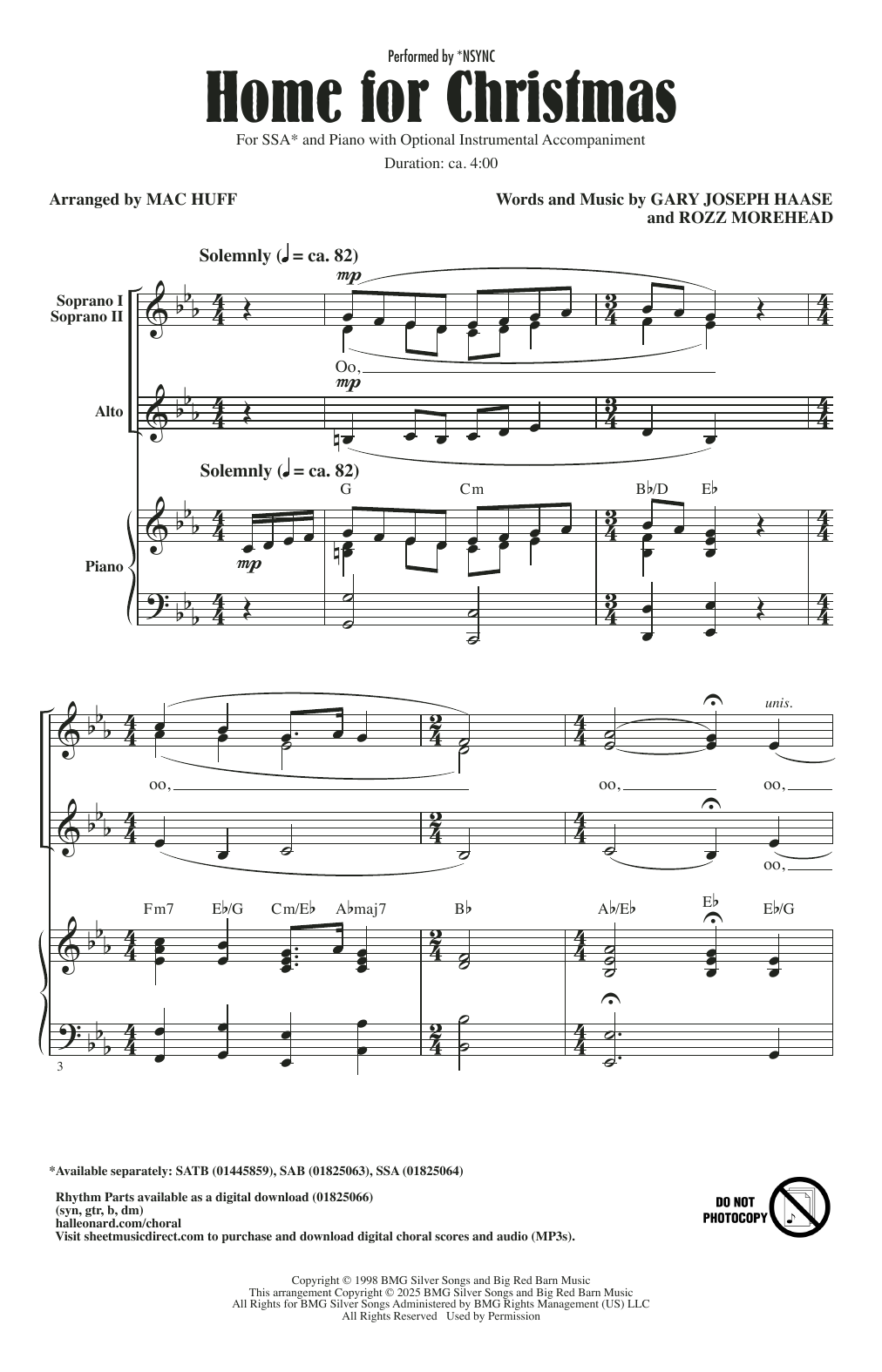 *NSYNC Home For Christmas (arr. Mac Huff) sheet music, chords, lyrics - Printable PDF for SAB Choir