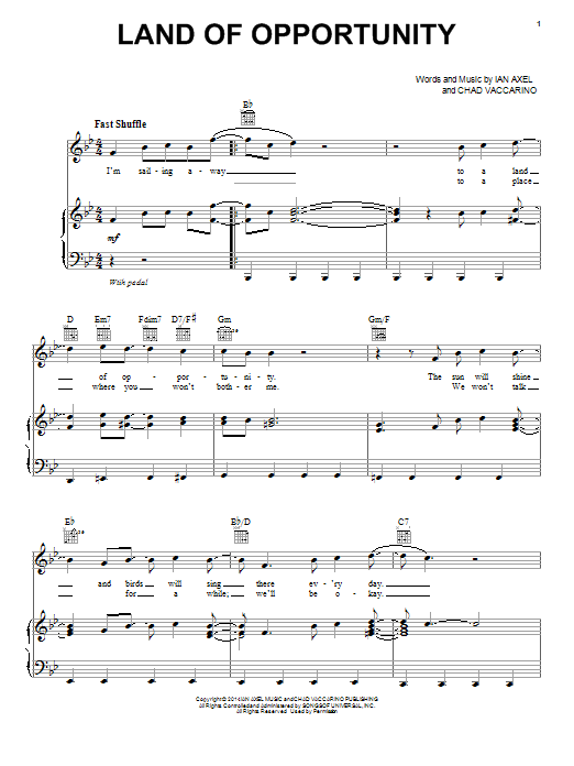 A Great Big World Land Of Opportunity sheet music, chords, lyrics - Printable PDF for Piano, Vocal & Guitar (Right-Hand Melody)