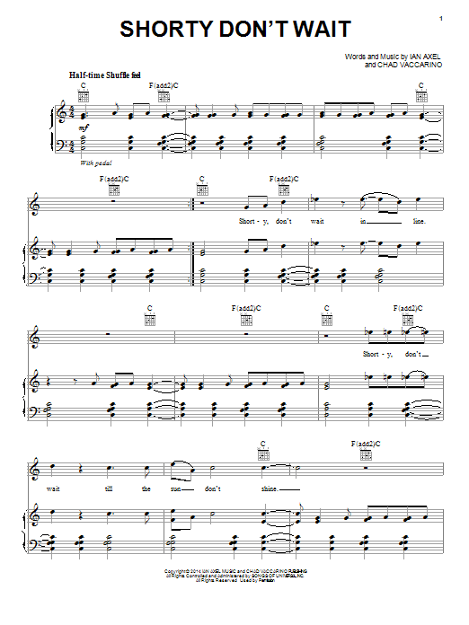 A Great Big World Shorty Don't Wait sheet music, chords, lyrics - Printable PDF for Piano, Vocal & Guitar (Right-Hand Melody)