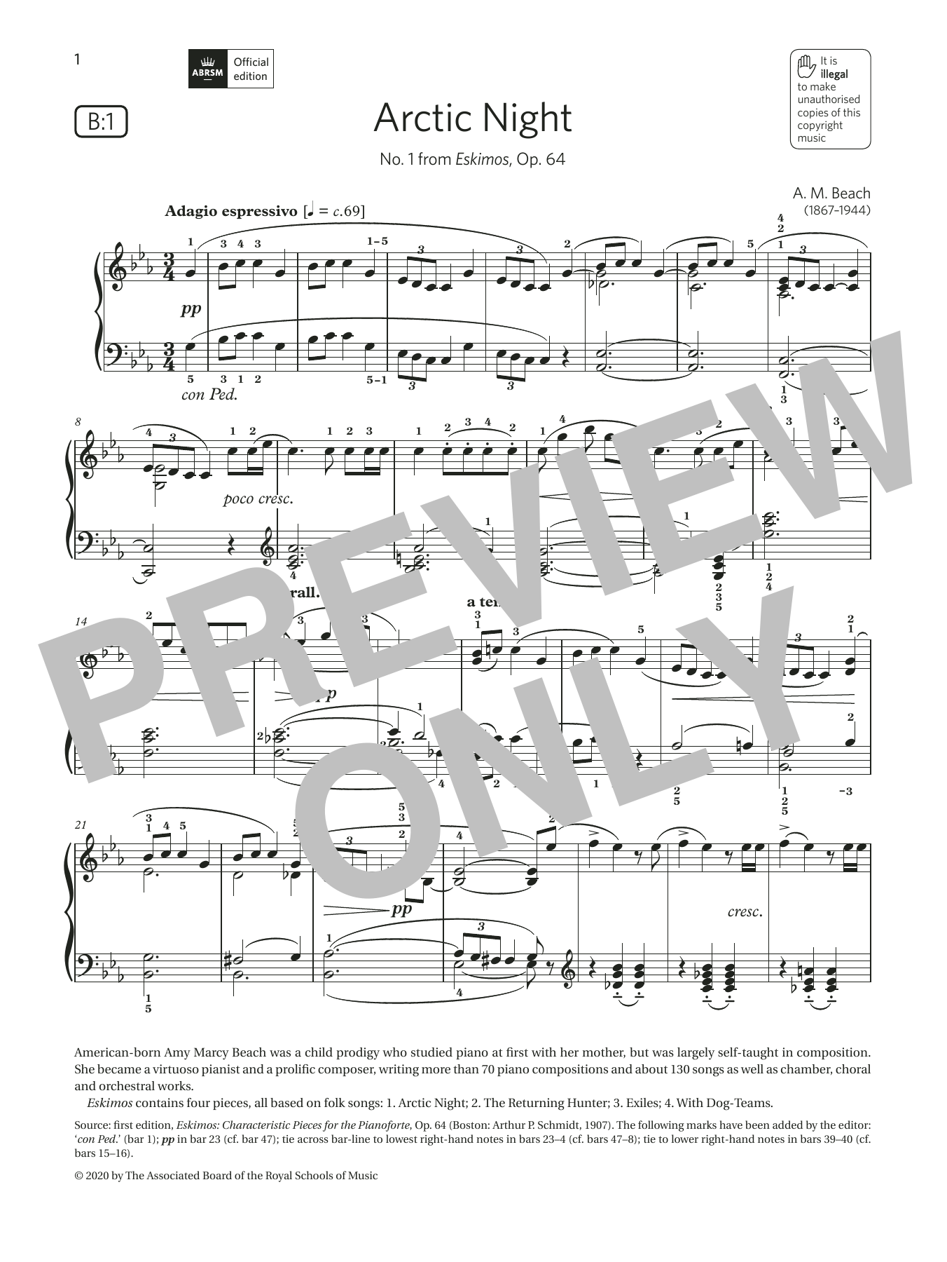 A. M. Beach Arctic Night (Grade 5, list B1, from the ABRSM Piano Syllabus 2021 & 2022) sheet music, chords, lyrics - Printable PDF for Piano Solo