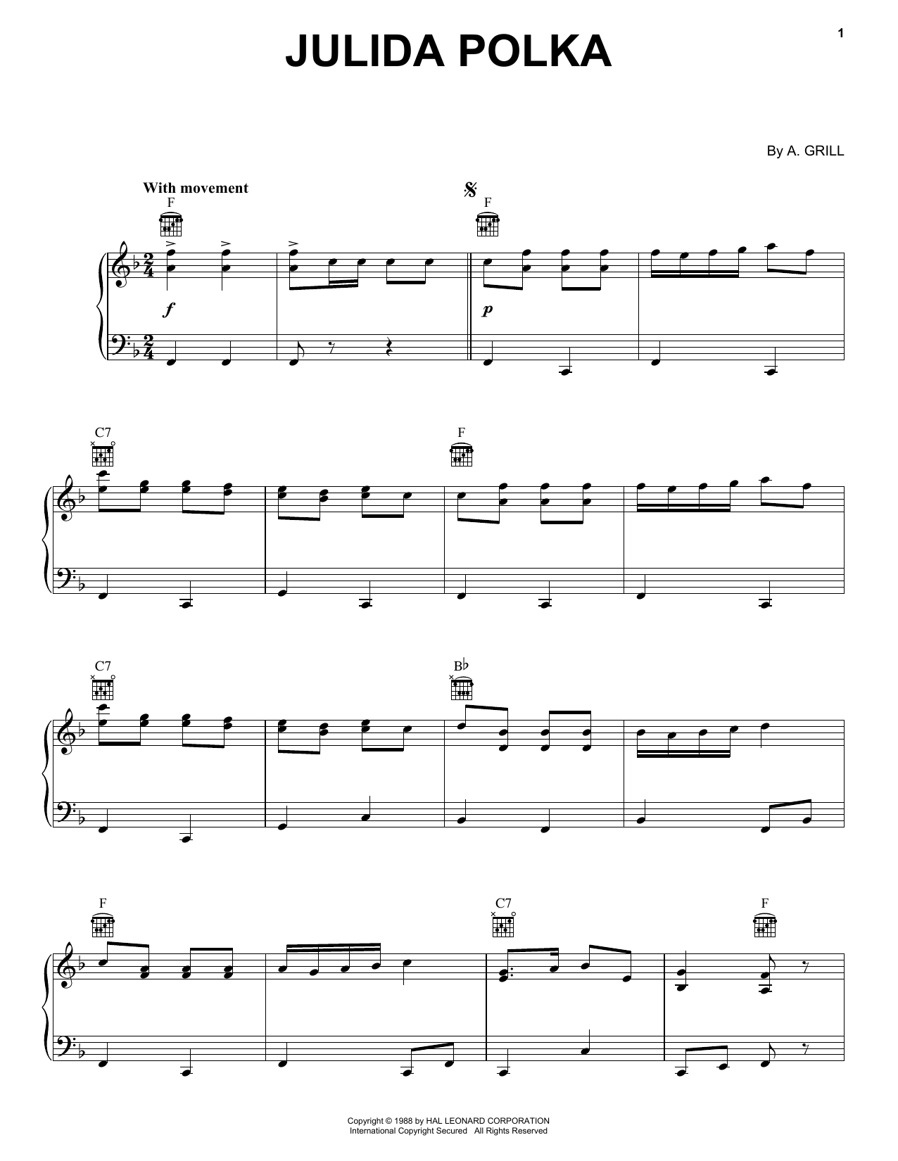 A. Grill Julida Polka sheet music preview music notes and score for E-Z Play Today including 2 page(s)
