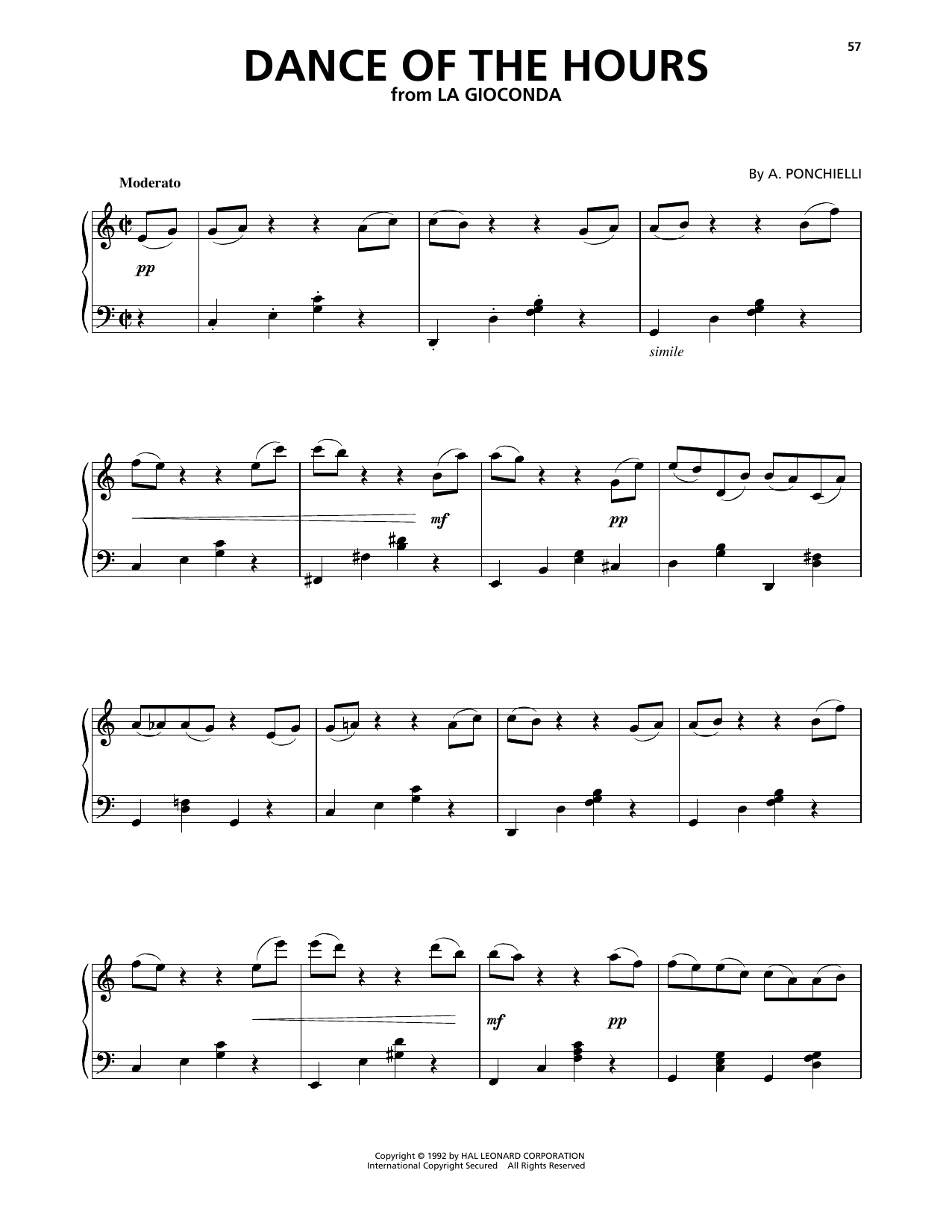 Learn to play A. Ponchielli Dance Of The Hours (from La Gioconda) sheet music for Piano Solo in minutes. A. Ponchielli Dance Of The Hours (from La Gioconda) sheet music preview music notes and score for Piano Solo including 3 page(s)