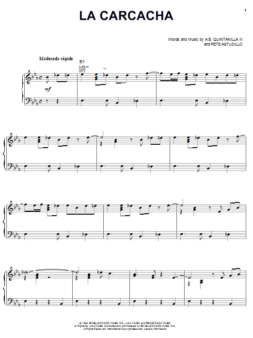 Learn to play A.B. Quintanilla III La Carcacha sheet music for Piano, Vocal & Guitar (Right-Hand Melody) in minutes. A.B. Quintanilla III La Carcacha sheet music notes and chords