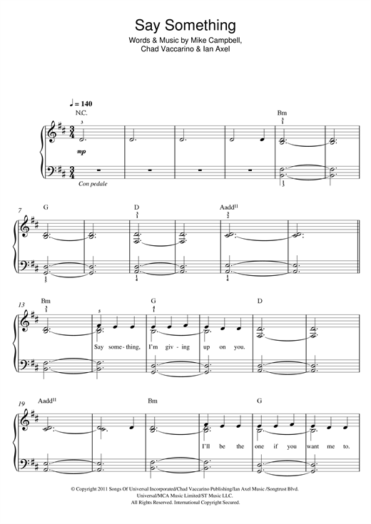 A Great Big World And Christina Aguilera Say Something Sheet Music Download Pdf Score 119640