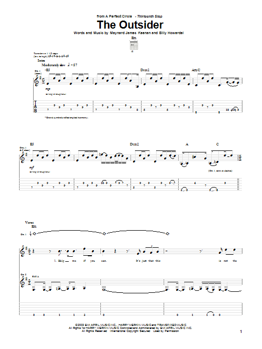 Learn to play A Perfect Circle The Outsider sheet music for Bass Guitar Tab in minutes. A Perfect Circle The Outsider sheet music notes and chords