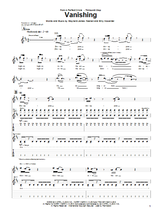 Learn to play A Perfect Circle Vanishing sheet music for Guitar Tab in minutes. A Perfect Circle Vanishing sheet music preview music notes and score for Guitar Tab including 8 page(s)