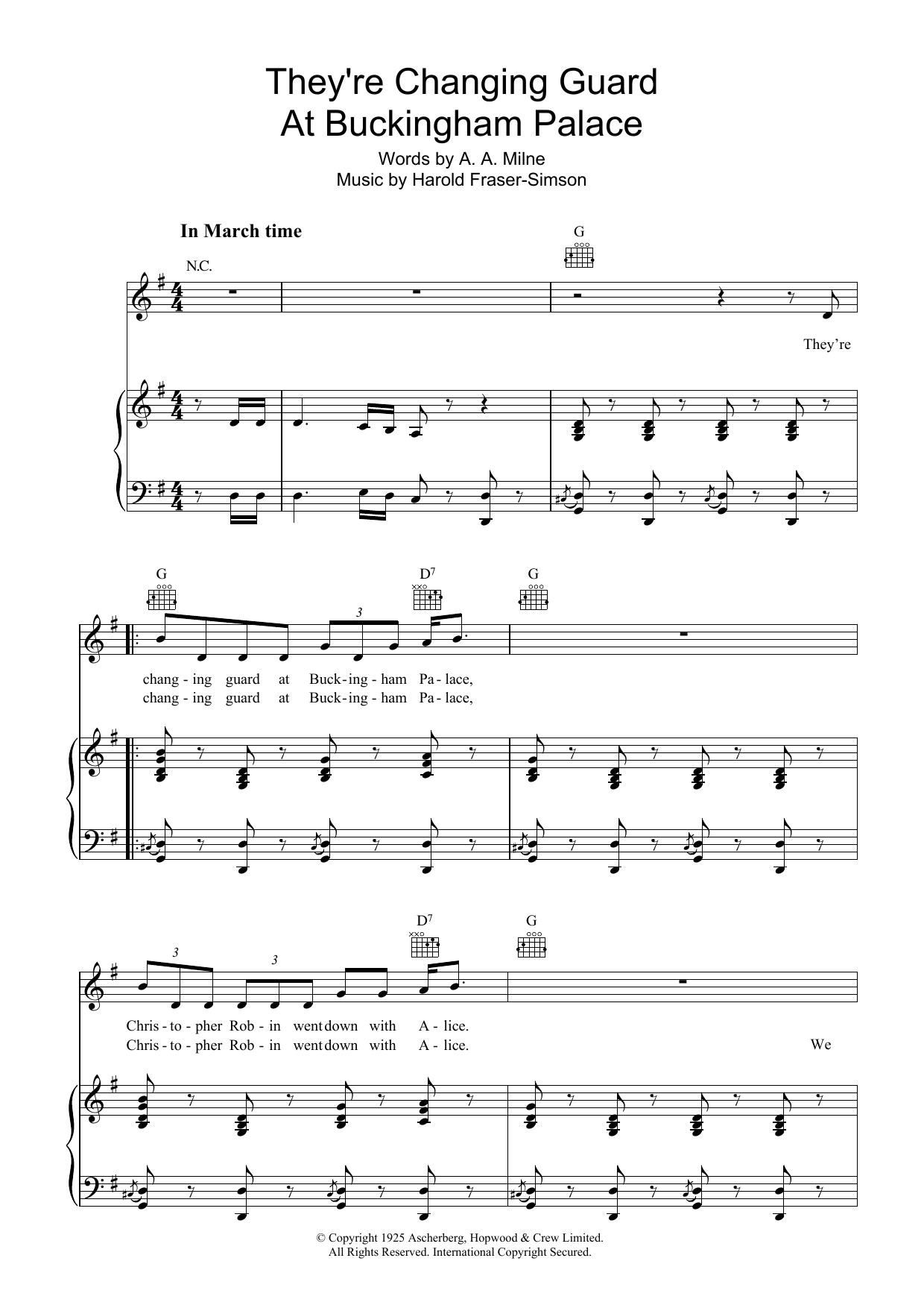 A.A. Milne They're Changing Guard At Buckingham Palace sheet music, chords, lyrics - Printable PDF for Piano, Vocal & Guitar