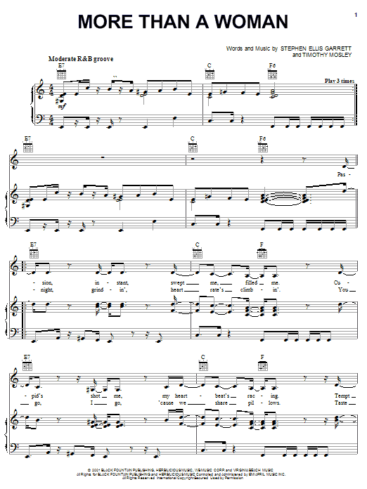 Aaliyah More Than A Woman sheet music, chords, lyrics - Printable PDF for Piano, Vocal & Guitar (Right-Hand Melody)