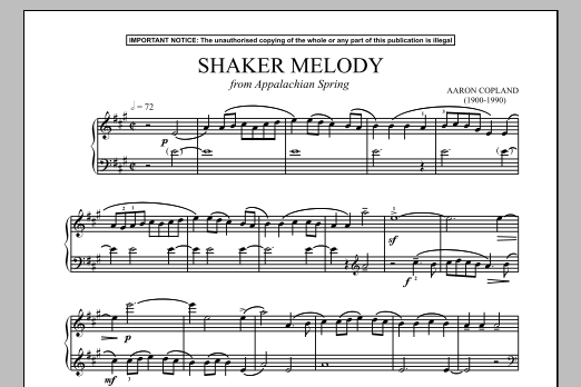 Aaron Copland Appalachian Spring (Shaker Melody) sheet music, chords, lyrics - Printable PDF for Piano