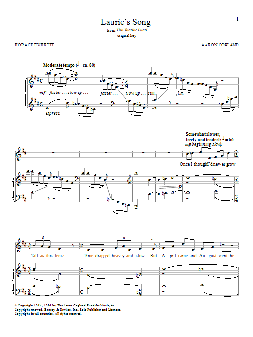Aaron Copland Laurie's Song sheet music, chords, lyrics - Printable PDF for Piano & Vocal