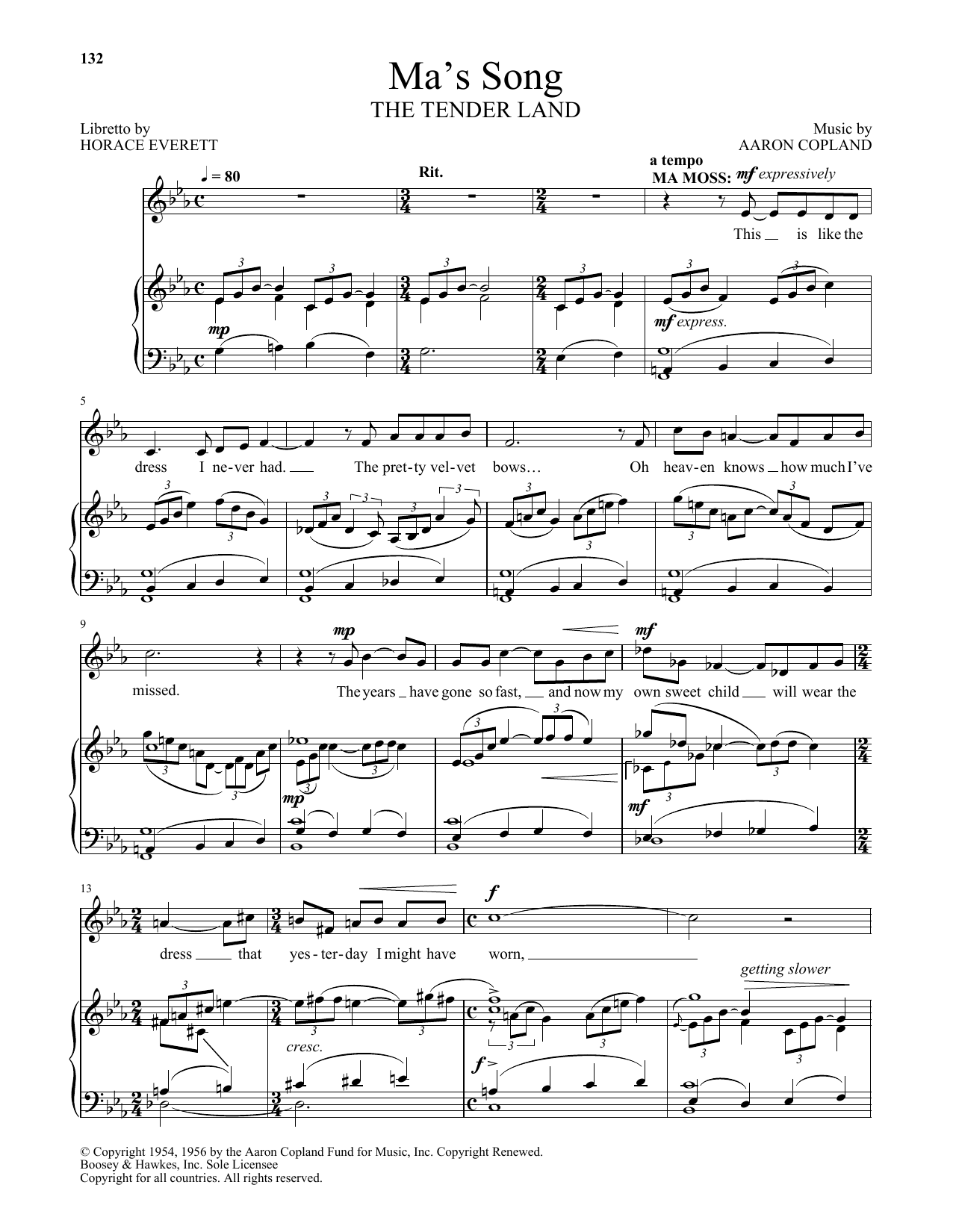Aaron Copland Ma's Song (from The Tender Land) sheet music, chords, lyrics - Printable PDF for Piano & Vocal