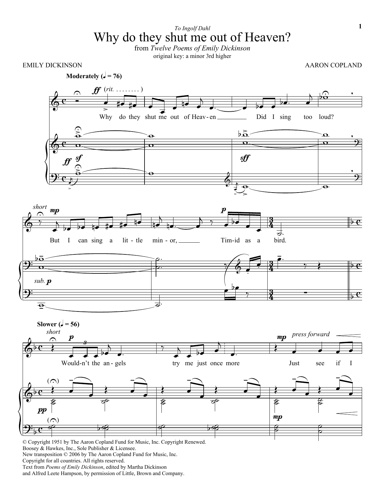Aaron Copland Why Do They Shut Me Out Of Heaven? sheet music, chords, lyrics - Printable PDF for Piano & Vocal