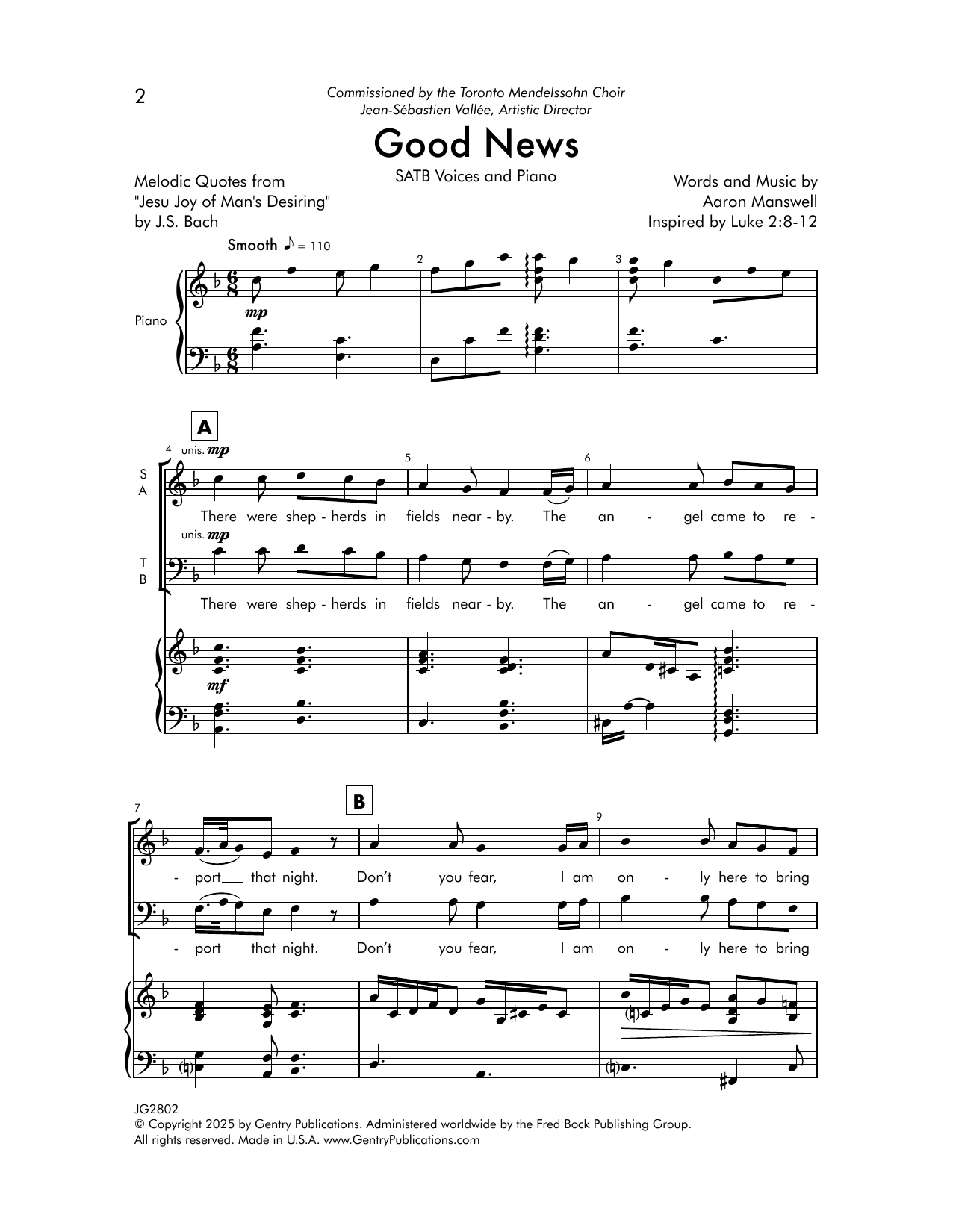 Aaron Manswell Good News sheet music, chords, lyrics - Printable PDF for SATB Choir