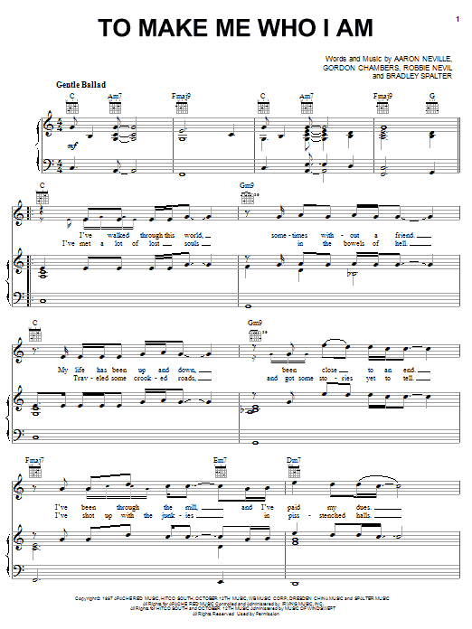 Aaron Neville To Make Me Who I Am sheet music, chords, lyrics - Printable PDF for Piano, Vocal & Guitar (Right-Hand Melody)