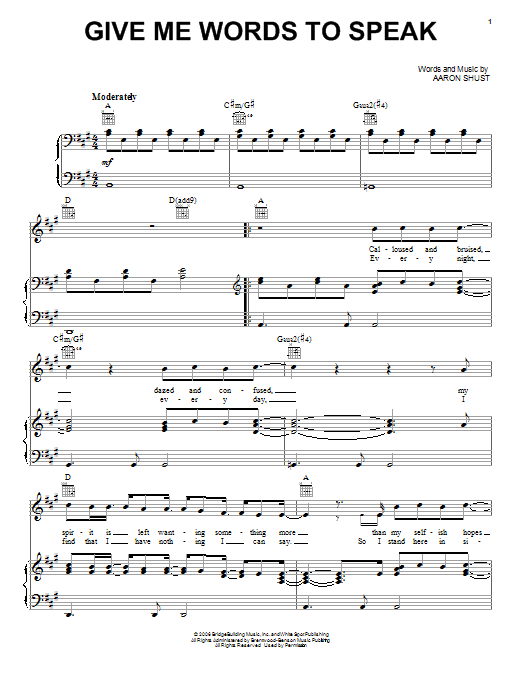 Aaron Shust Give Me Words To Speak sheet music, chords, lyrics - Printable PDF for Piano, Vocal & Guitar (Right-Hand Melody)