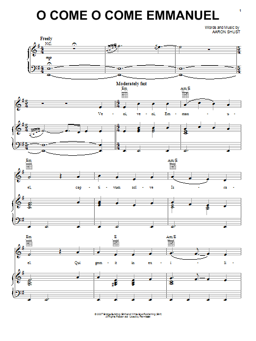 Aaron Shust O Come O Come Emmanuel sheet music, chords, lyrics - Printable PDF for Piano, Vocal & Guitar (Right-Hand Melody)