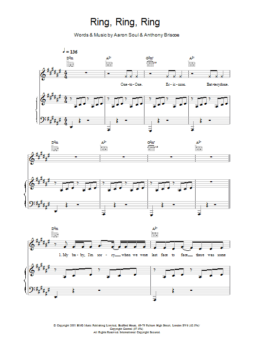 Aaron Soul Ring, Ring, Ring sheet music, chords, lyrics - Printable PDF for Piano, Vocal & Guitar