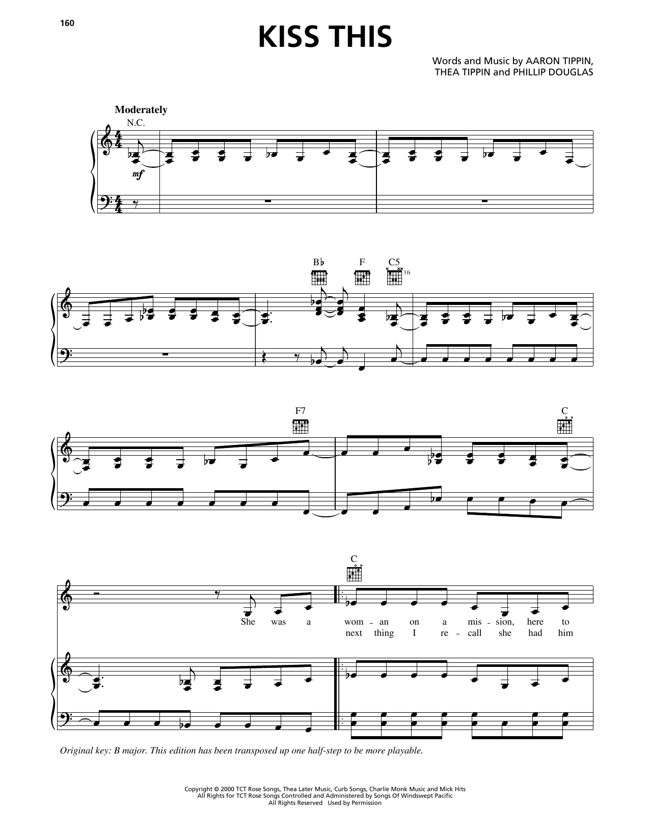 Aaron Tippin Kiss This sheet music, chords, lyrics - Printable PDF for Piano, Vocal & Guitar Chords (Right-Hand Melody)
