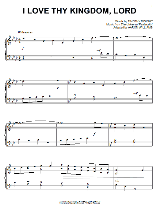 Aaron Williams I Love Thy Kingdom, Lord sheet music, chords, lyrics - Printable PDF for Piano