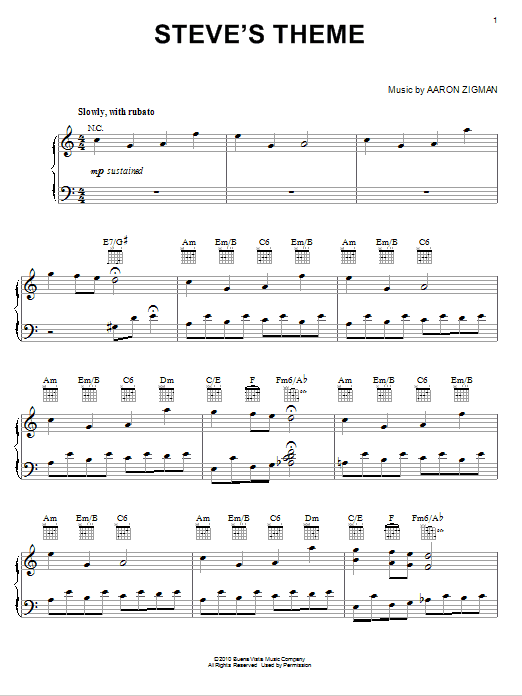 Aaron Zigman Steve's Theme sheet music, chords, lyrics - Printable PDF for Piano