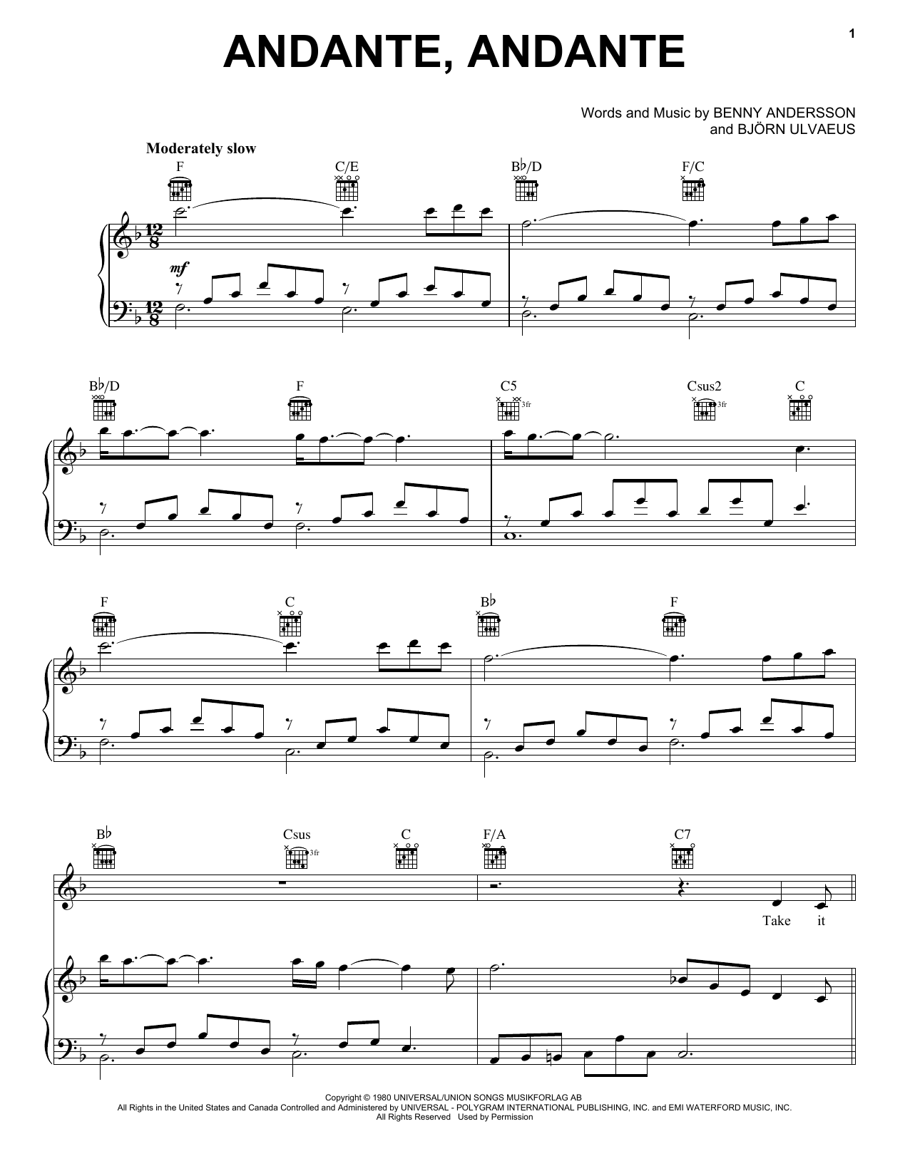 Learn to play ABBA Andante, Andante (from Mamma Mia! Here We Go Again) sheet music for Easy Piano in minutes. ABBA Andante, Andante (from Mamma Mia! Here We Go Again) sheet music notes and chords
