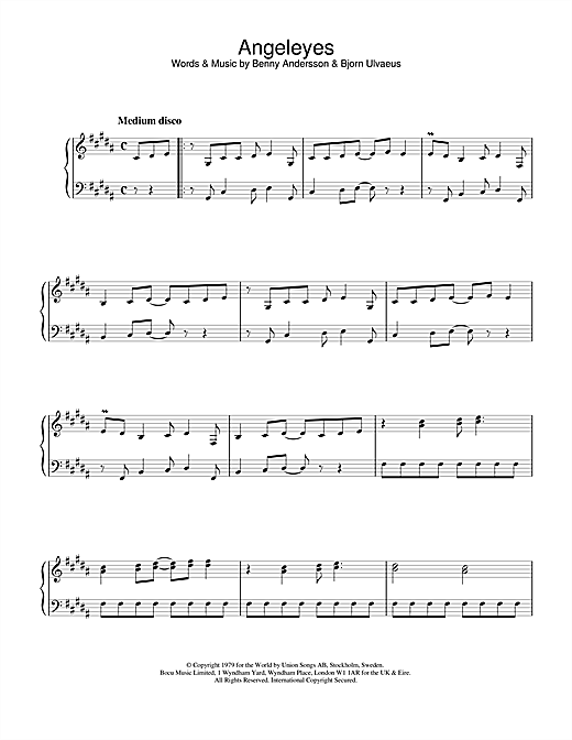 Learn to play ABBA Angeleyes sheet music for Beginner Piano in minutes. ABBA Angeleyes sheet music notes and chords