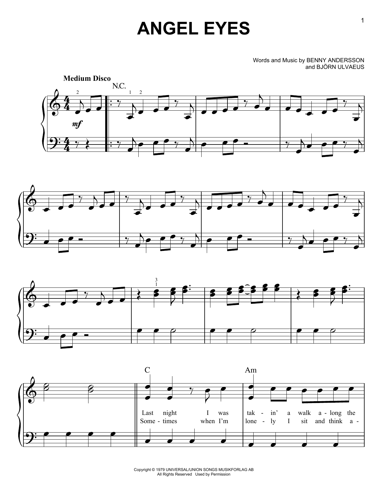 Learn to play ABBA Angel Eyes (from Mamma Mia! Here We Go Again) sheet music for Easy Piano in minutes. ABBA Angel Eyes (from Mamma Mia! Here We Go Again) sheet music notes and chords